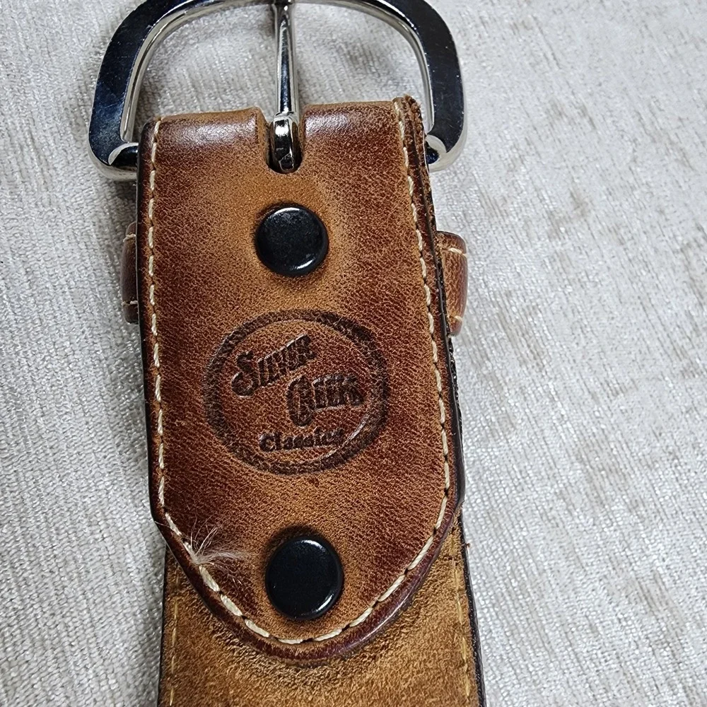 Silver Creek Classics Brown Leather Western Top Stitched Belt Silver Buckle~38